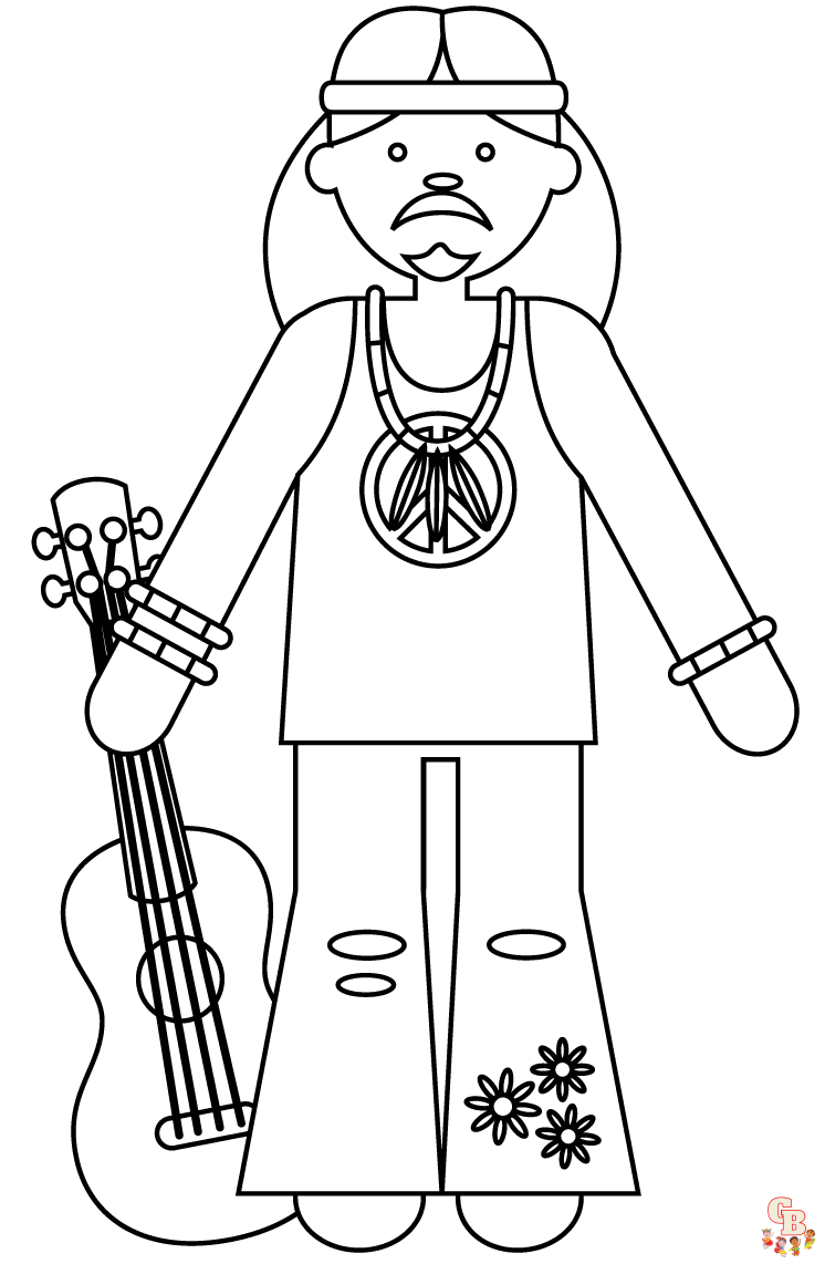 Printable hippie coloring pages free for kids and adults