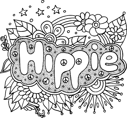 Coloring page for adults with motivational quote hippie doodle lettering art therapy antistress illustration black and white line art vector artwork stock illustration