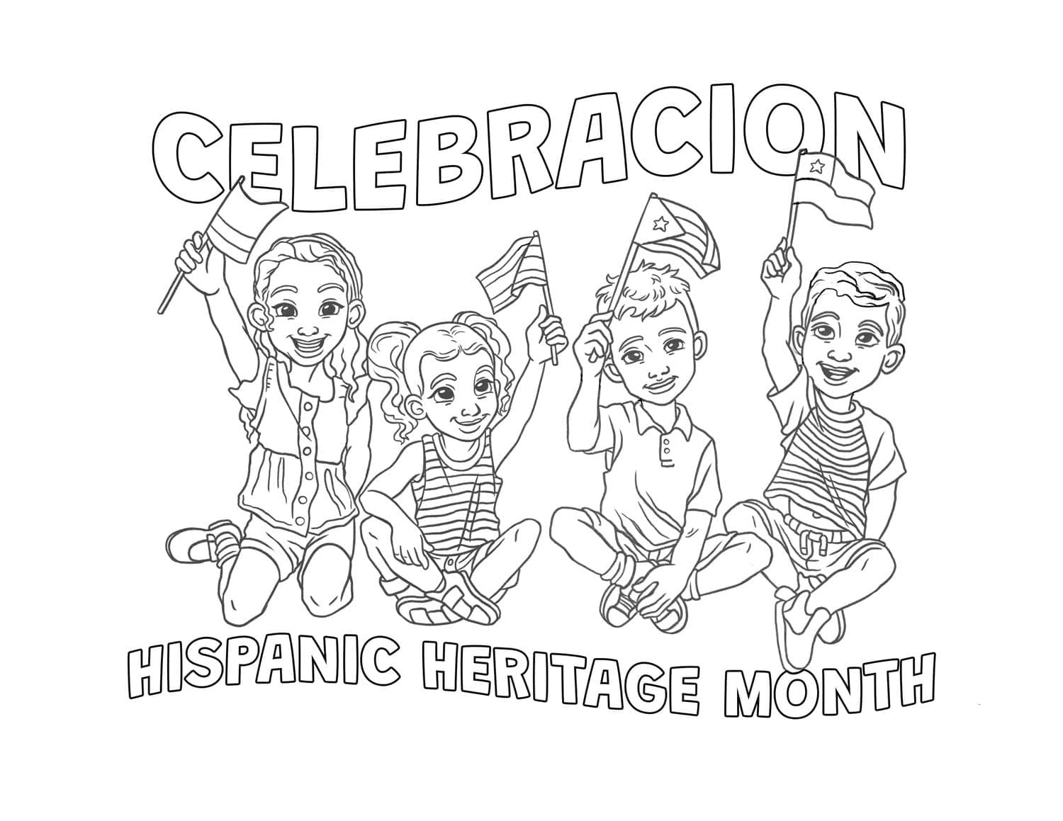 Children and hispanic heritage month coloring page