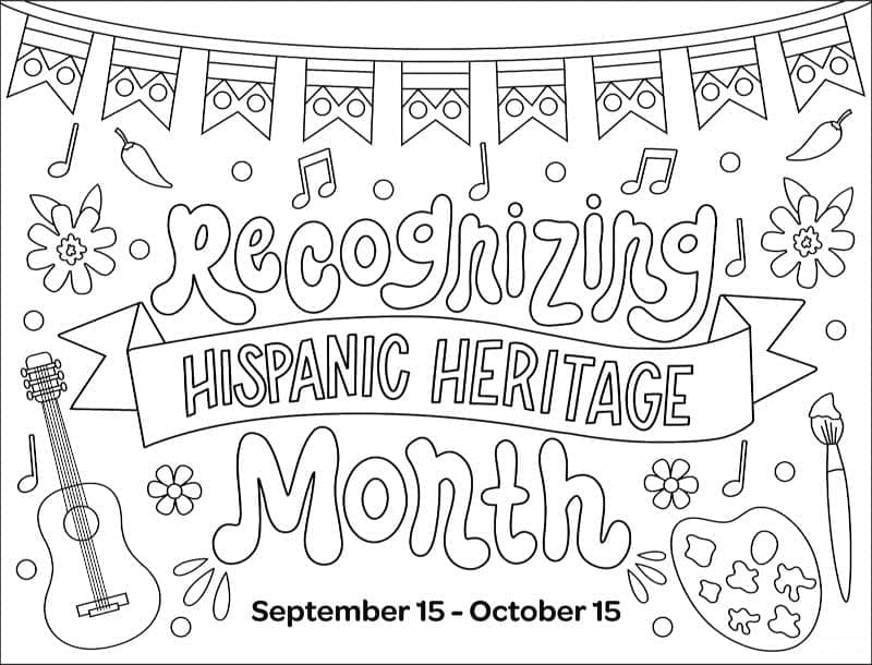 Recognizing hispanic heritage month coloring page