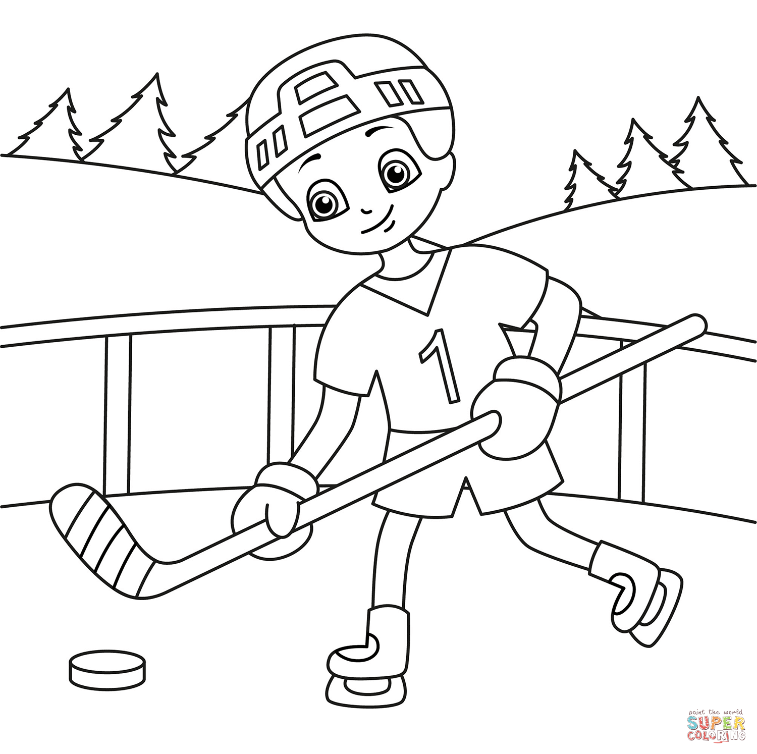 Cartoon hockey player coloring page free printable coloring pages