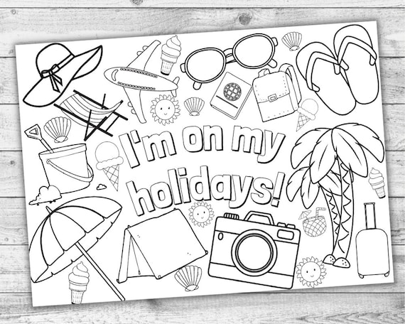 Im on my holidays printable colouring page instant digital download activity for kids journey travel game