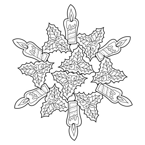 Christmas position for coloring page candles berries and holly leaves vector hand drawn illustration stock illustration