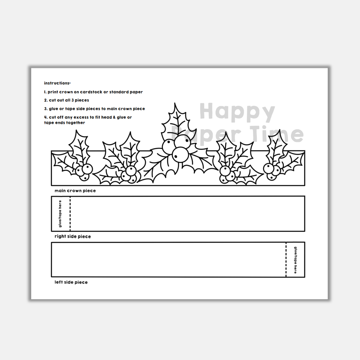 Holly leaves paper crown printable coloring craft winter christmas activity made by teachers