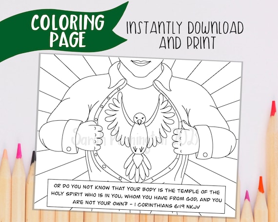 Temple of the holy spirit printable coloring page instant download christian coloring sheet adult coloring page line art bible