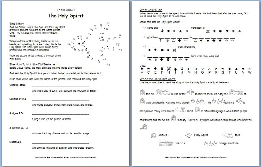The holy spirit free bible worksheet about the trinity