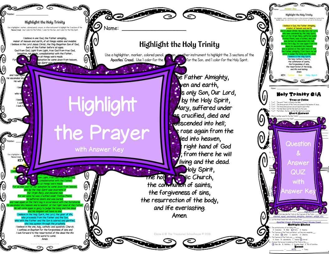 The holy trinity worksheet activity pack