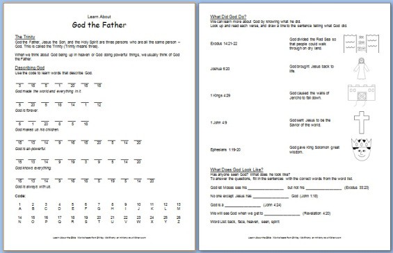God the father free bible worksheet about the trinity