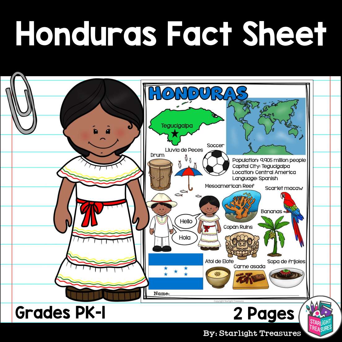 Honduras fact sheet for early readers made by teachers