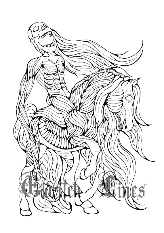 Nuckelavee printable horror adult coloring page lineart digital download pdf file