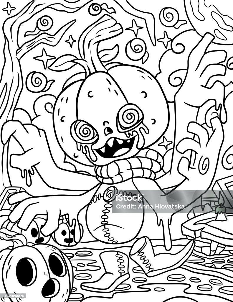 Horror spooky gothic coloring book cute goth stock illustration