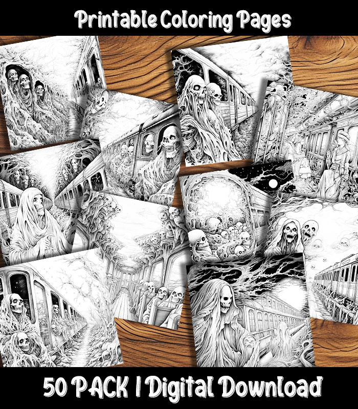 Ghost train coloring pages digital pack happy colorist