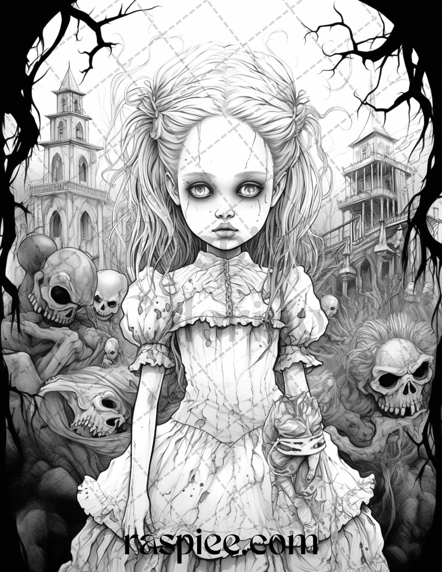 Scary victorian dolls grayscale coloring pages printable for adults â coloring