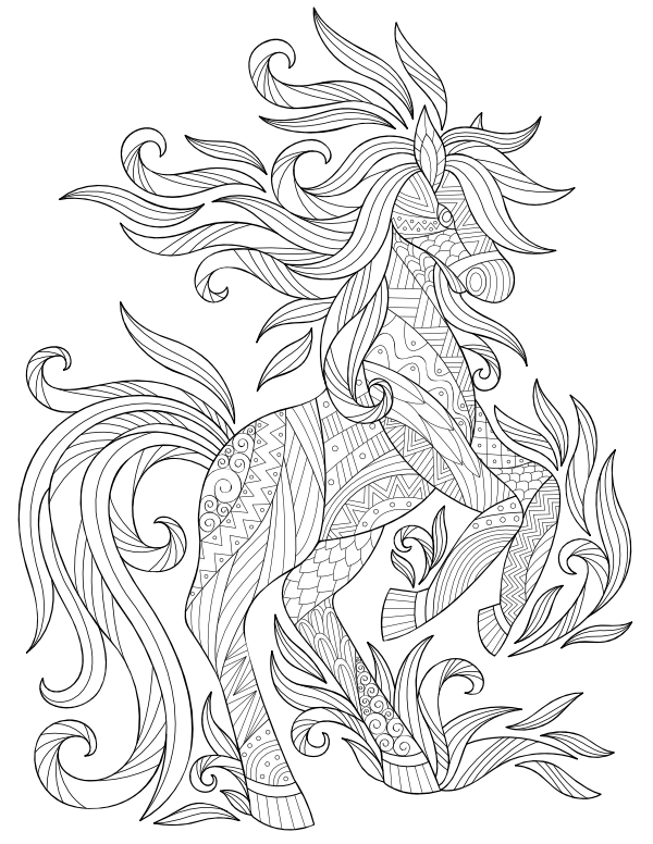 Printable rearing horse adult coloring page