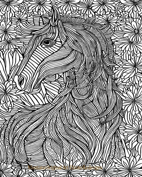 Abstract horse face animal printable adult coloring page coloring book page for adults kids coloring sheet line art