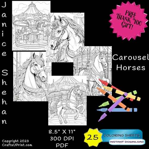Carousel horse horses adult coloring pages coloring sheets