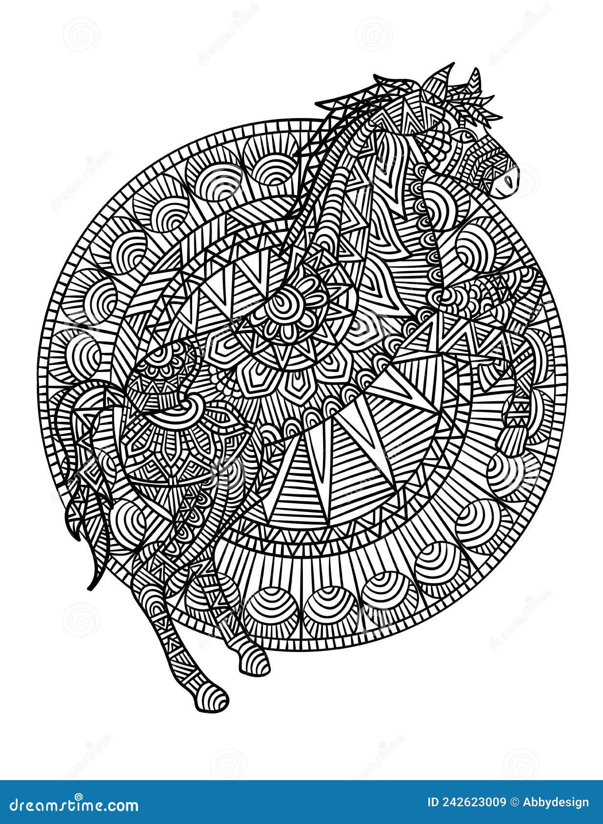 Horse mandala coloring pages for adults stock vector