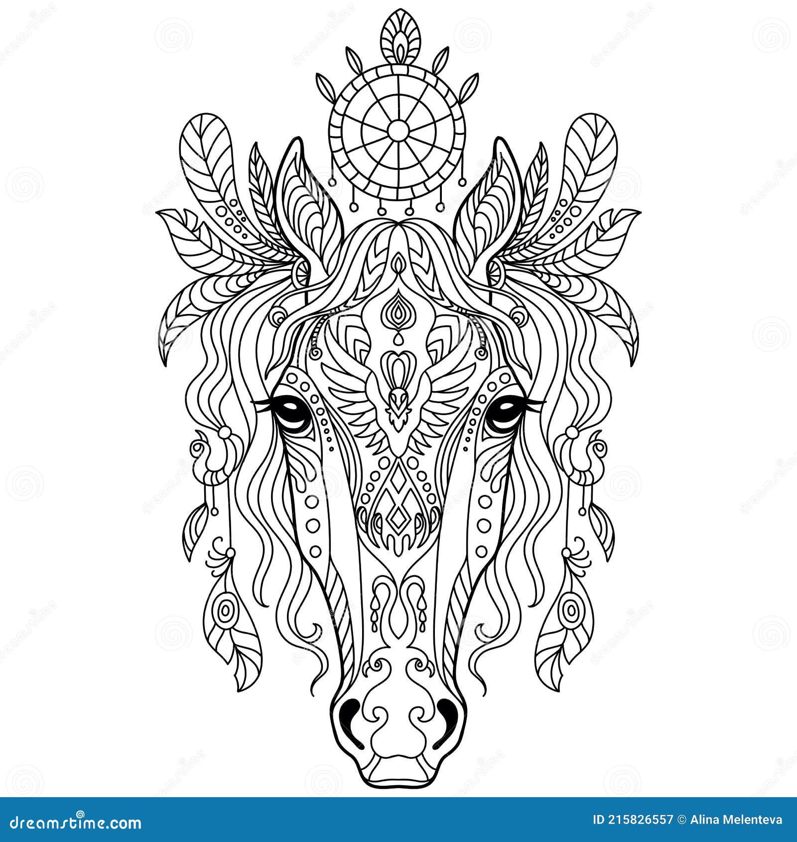 Tangle horse coloring book page for adult stock vector