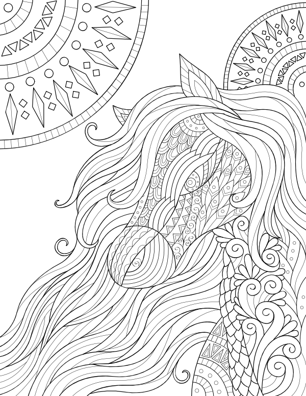 Printable horse mandala adult coloring page