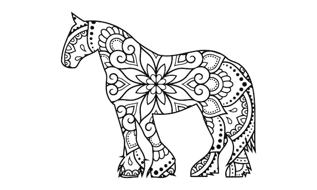 Premium vector mandala horse coloring page for kids