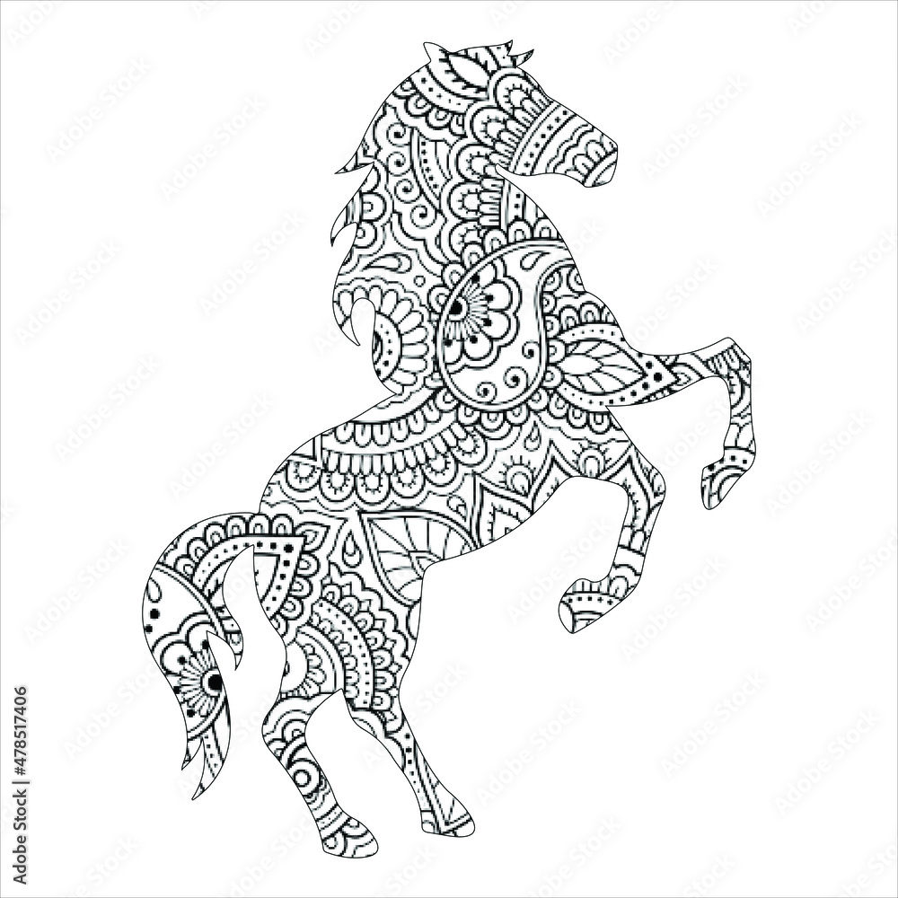 Horse mandala horse vector horse coloring page vector