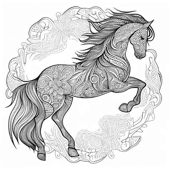 Pack stress relief coloring pages horse digital print detailed mandala instant download set coloring books adults