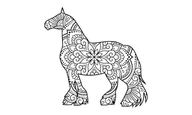 Premium vector mandala horse coloring page for kids