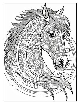 Spring animals horse zentangle coloring page