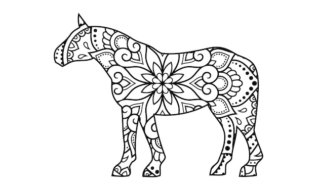 Premium vector mandala horse coloring page for kids