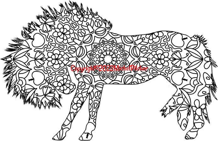 Printable adult colouring book digital horses mandalas book