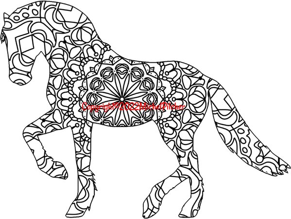Printable adult colouring book digital horses mandalas book
