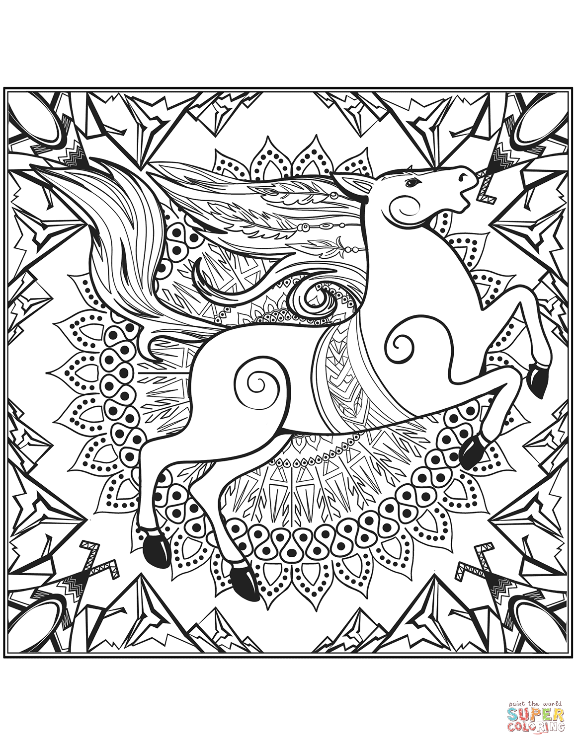 Horse mandala coloring page free printable coloring pages