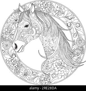 Horse mandala coloring pages for adults stock vector image art