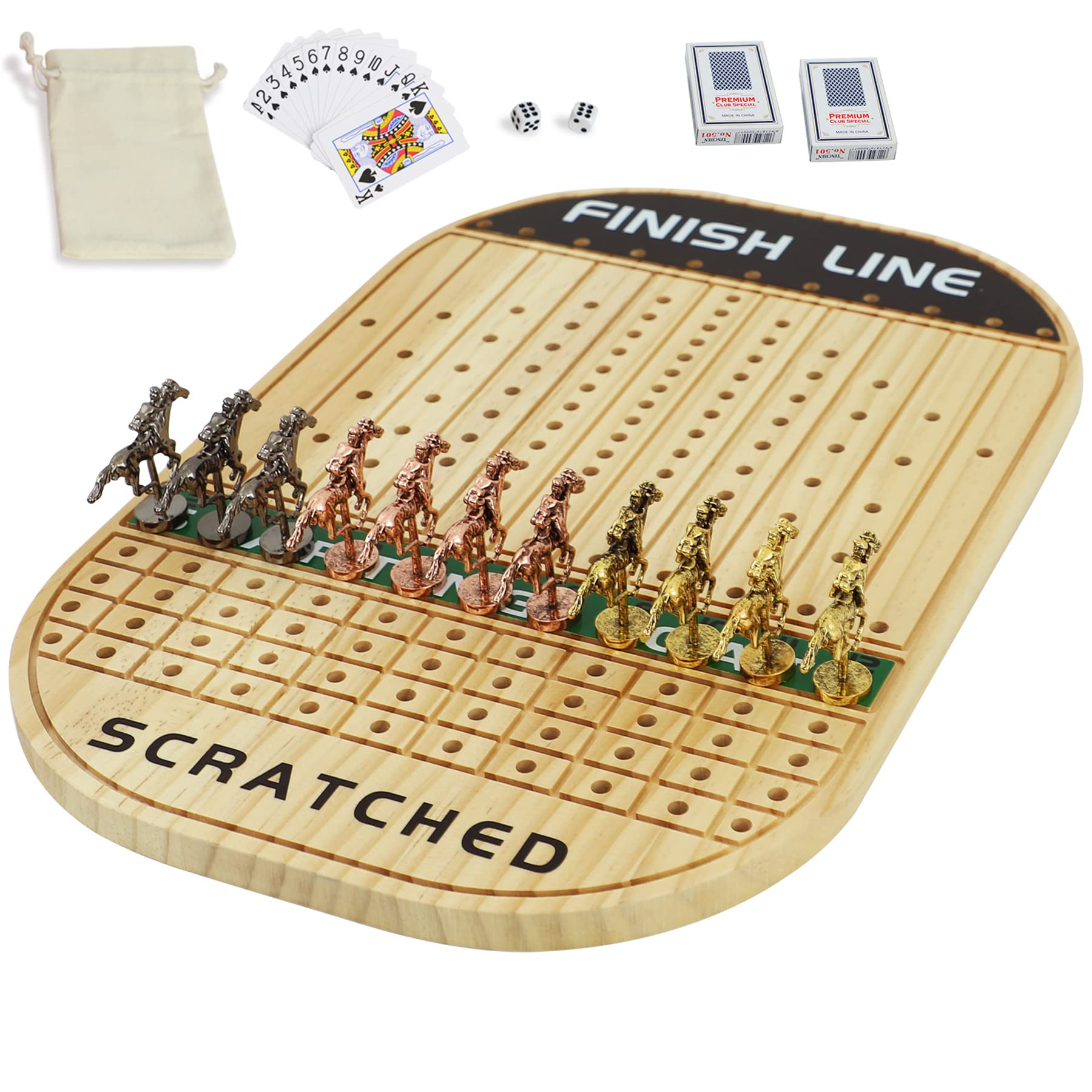 Jyquorp horse race board game racing game thickened solid wood with luxurious durable classic metal horses with dice and boxes of cards horse racing game log color oval