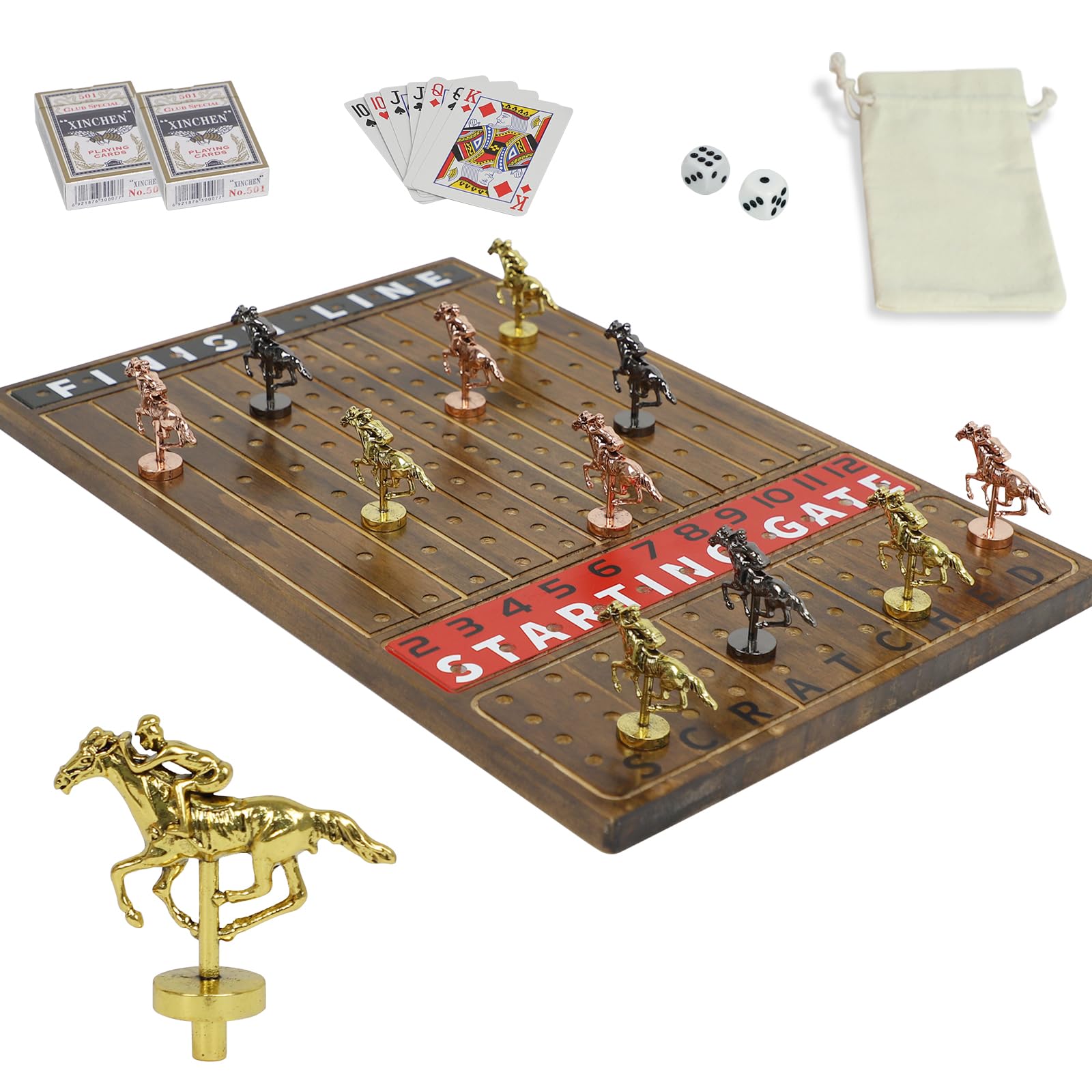 Horow metal horse racing board game card board game finish line luxury edition solid wood race game board batches of metal model horses sets of dice and boxes