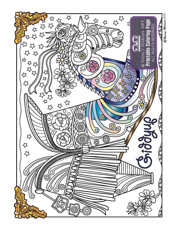 Fantasy footwear horse shoe coloring page beautiful fashion shoes printable pages adults and teens artistic goofy fun
