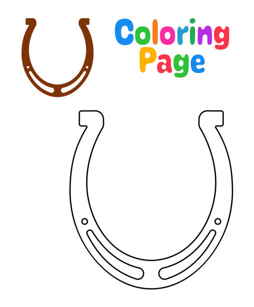Coloring page with horseshoe for kids stock illustration