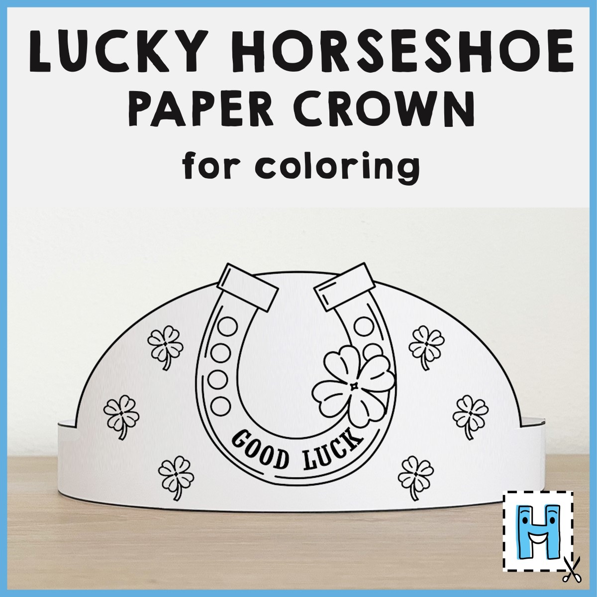 Lucky horseshoe paper crown headband printable coloring st patricks day craft activity made by teachers
