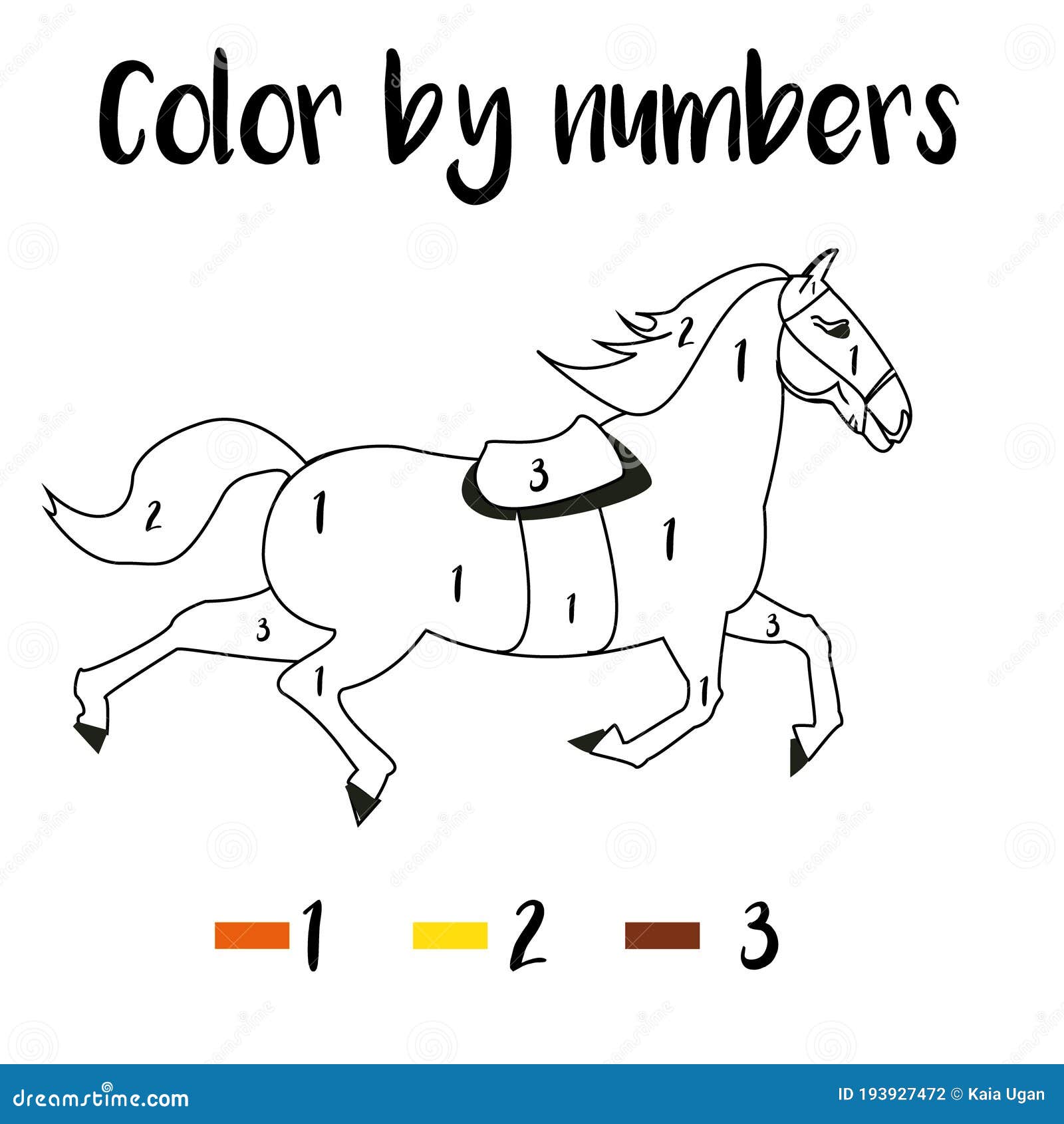 Preschool counting activities coloring page with colorful illustration color by numbers printable worksheet stock vector