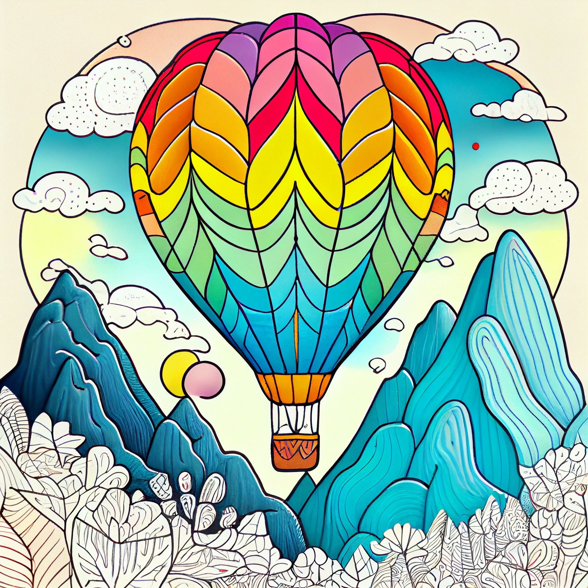 Hot air balloon coloring pages for imaginative fun unique artworks print paint artwork collection instant download