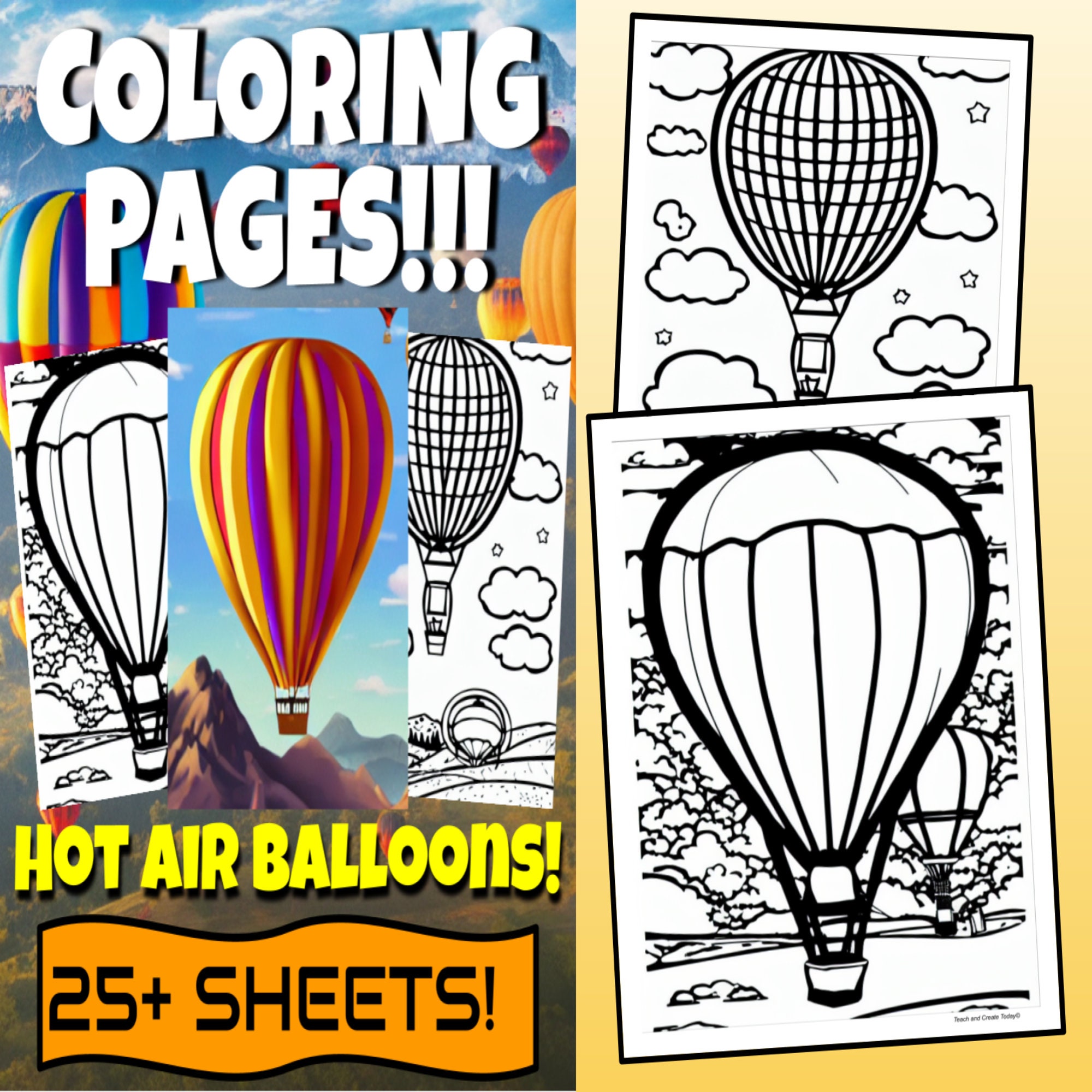 Coloring pages for kids hot air balloons over printable