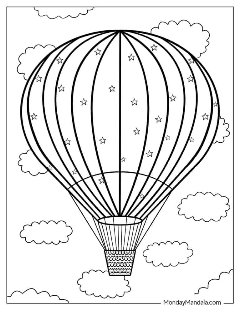 Hot air balloon coloring pages free pdf printables