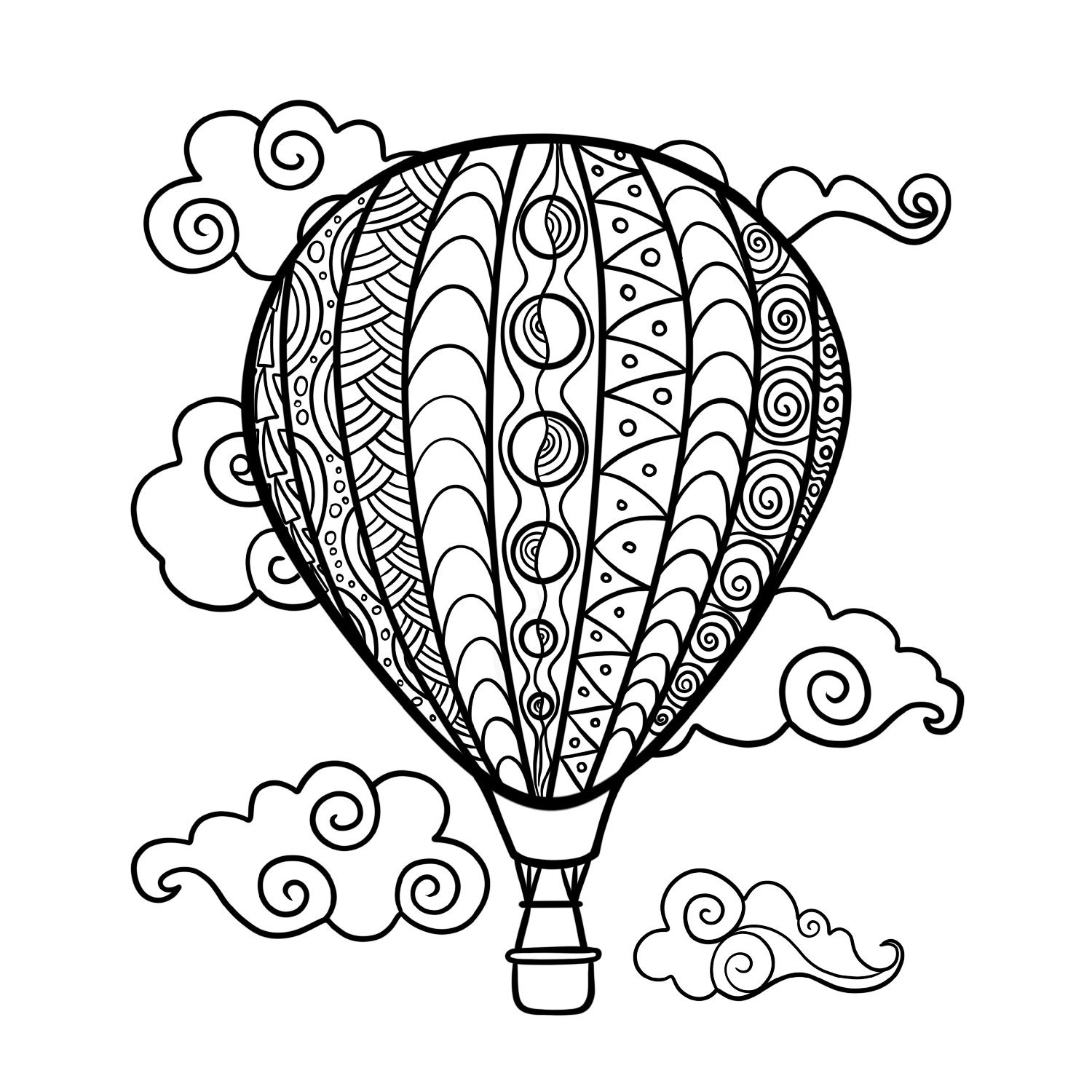 Hot air balloon mandala coloring page