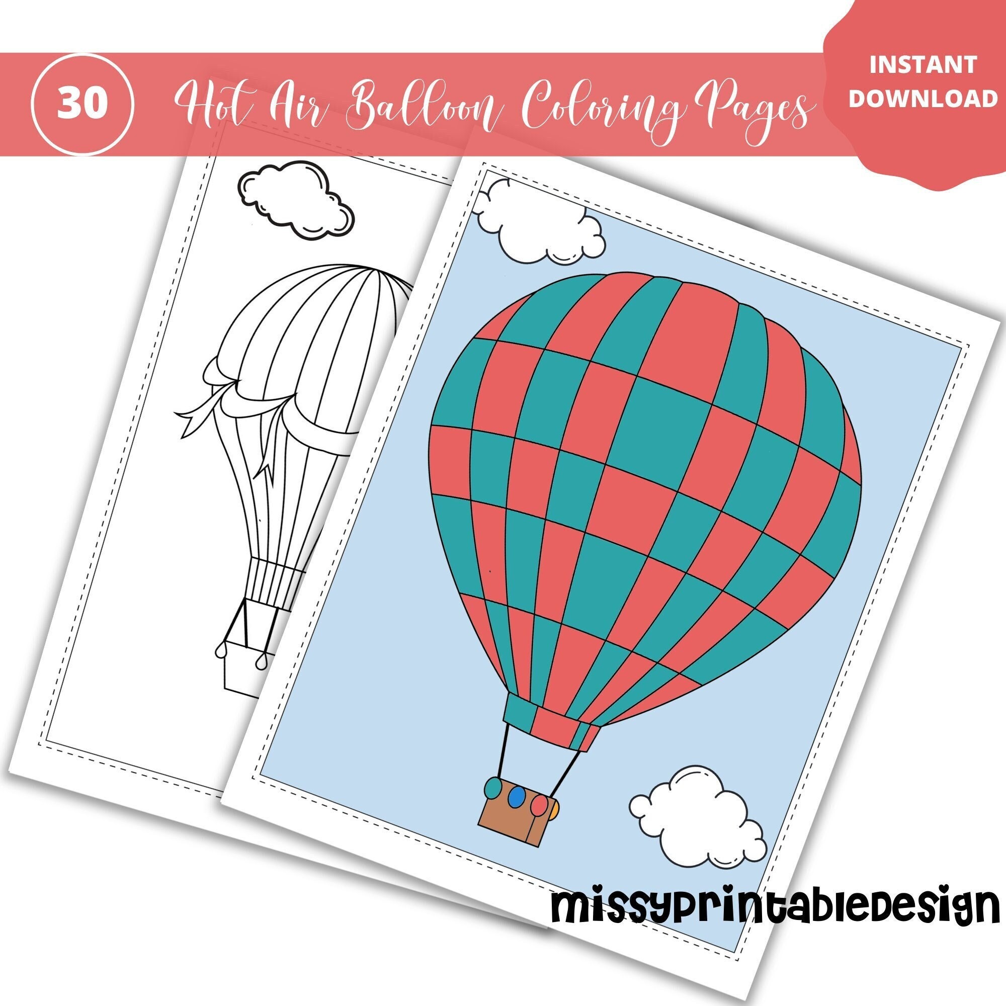 Hot air balloon coloring pages printable coloring pages birthday party activity kids coloring pages
