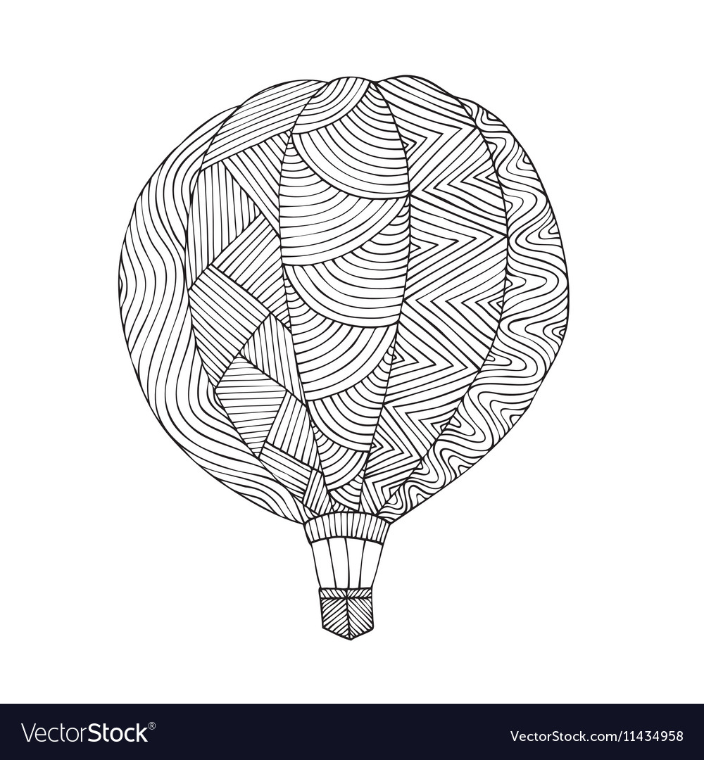 Air balloon coloring book page for adult vector image