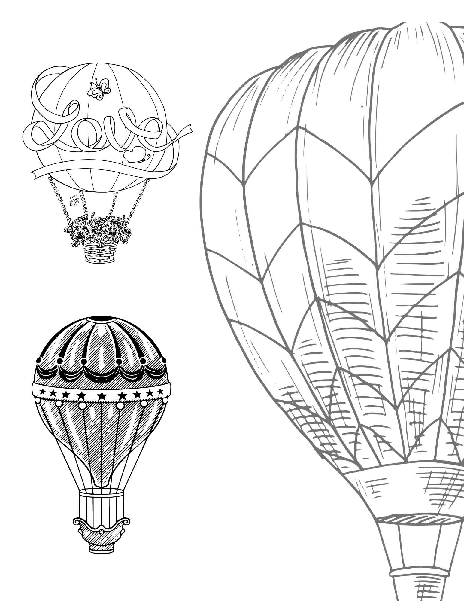 Soar high with these hot air balloon coloring pages