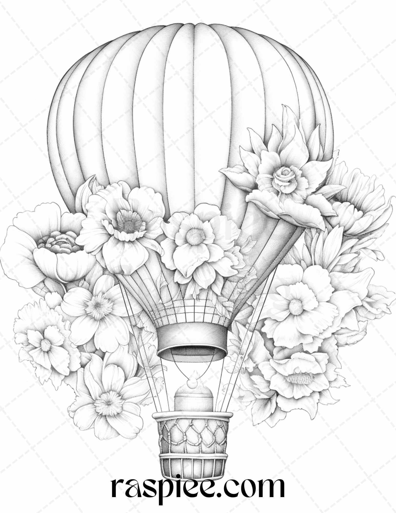 Flower hot air balloons grayscale coloring pages printable for adul â coloring