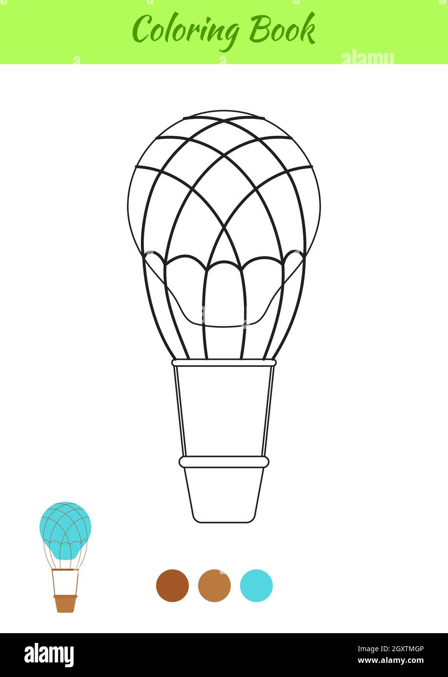Coloring book hot air balloon for kids educational activity page for preschool years kids and toddlers with transport printable worksheet cartoon c stock vector image art