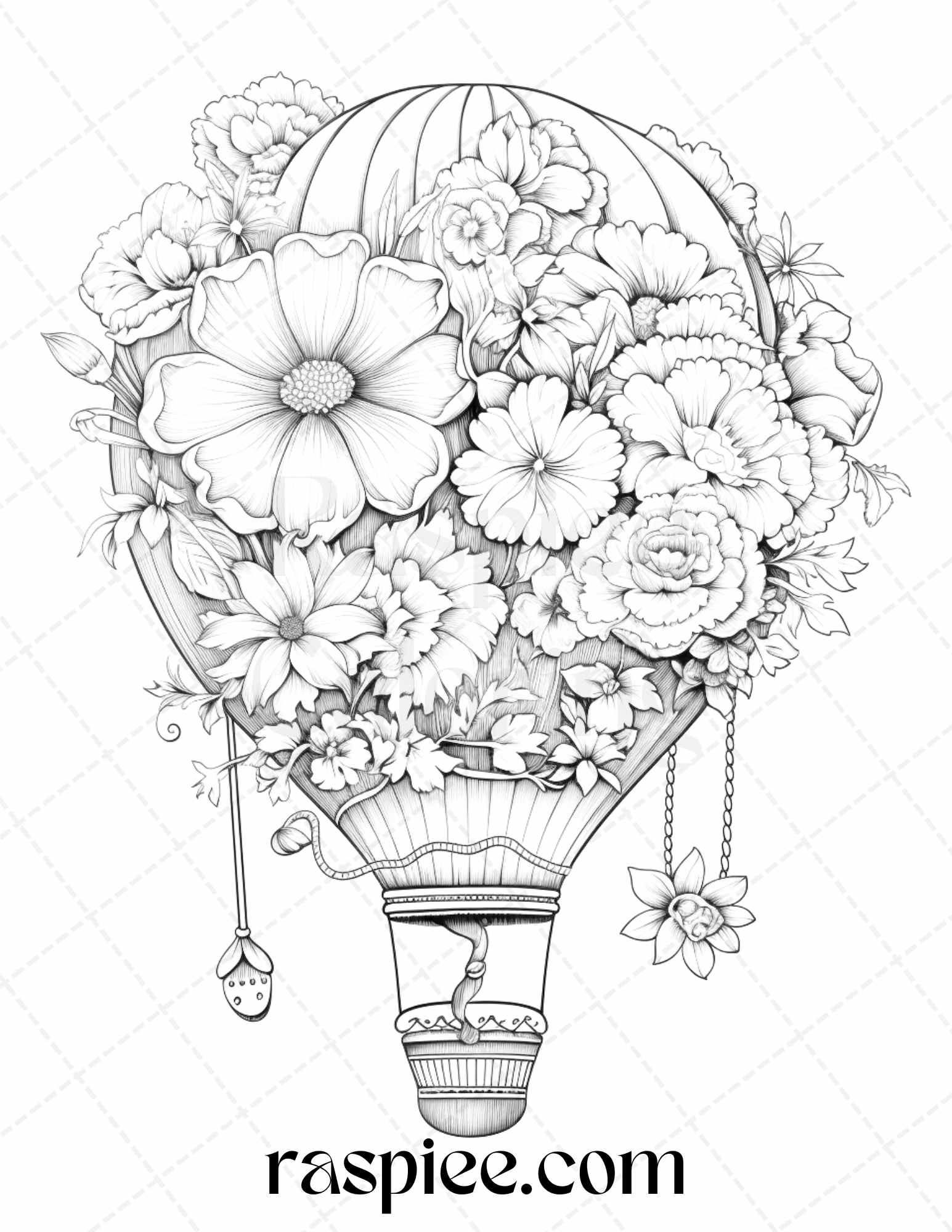 Flower hot air balloons grayscale coloring pages printable for adul â coloring