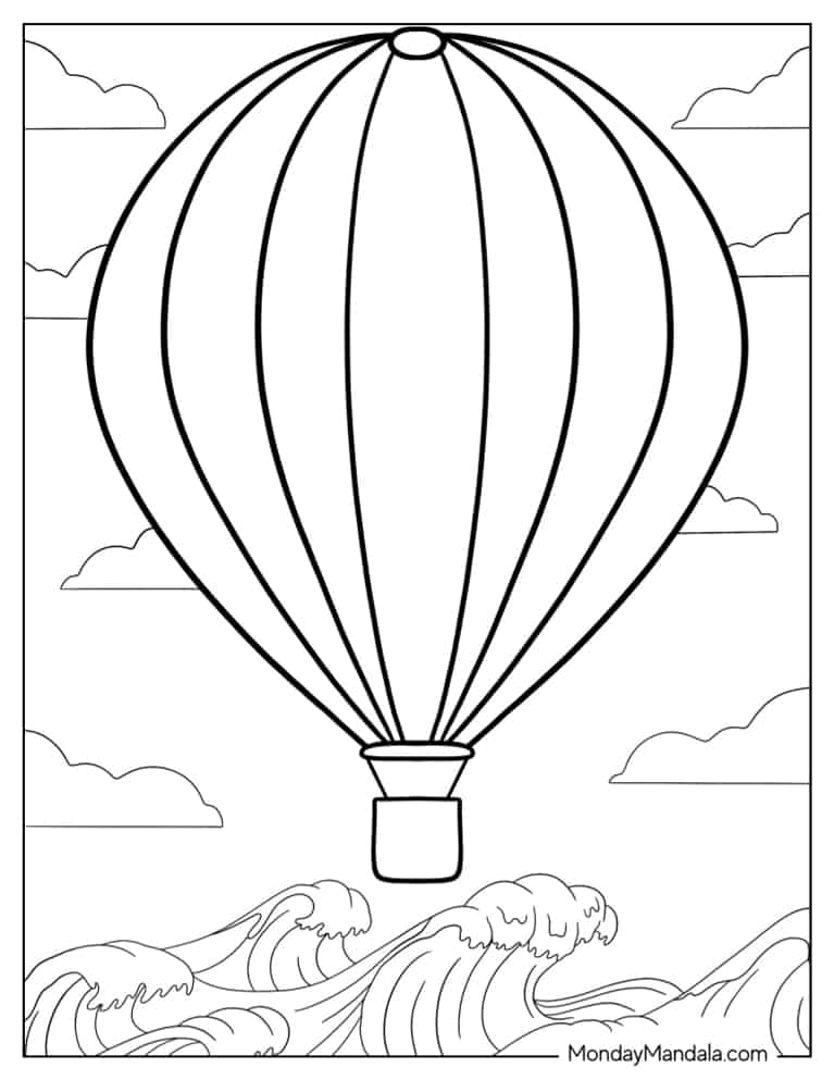 Hot air balloon coloring pages free pdf printables